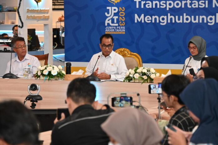 FOTO 20 Des_Kegiatan Jumpa Pers Akhir Tahun (JPAT) 2023 di kantor Kementerian Perhubungan (Kemenhub), Jakarta