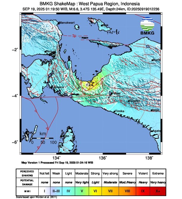 FOTO 19 Sept_Peta kondisi gempa di Nabire, Provinsi Papua Barat. (dok. bmkg)