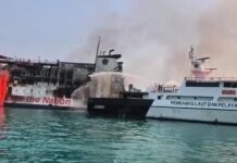 Pemadaman KMP Batumandi Tuntas dengan Kemenhub Kerahkan KN Trisula P.111 untuk Pendinginan